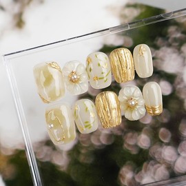 LemiVibe · "Amber Flower" Nail Tip 100% Handmade Just Stick Nail Gel Nail Seal Self Nail Sticker Home Nail Design Self Nail