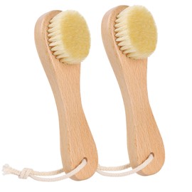 DEBETOOL Wooden Face Dry Brush with Natural Boar Bristle 2-Pack Exfoliating Facial Dry Brush with Hanging Rope - Gentle for Face & Body Cleaning