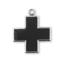Solid 925 Sterling Silver Black Wide Enamel Cross Christian Pendant Necklace