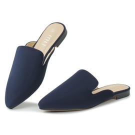 MUSSHOE - Mulas planas para mujer, cómodas y puntiagudas, Azul Marino Gamuza, 27.5 cm
