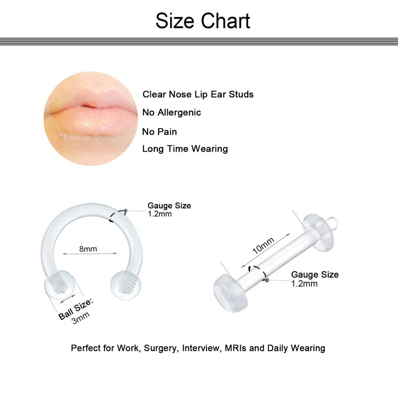 D.Bella 40pcs Clear Nose Retainer, Flexible Acrylic Nose Ring Retainer
