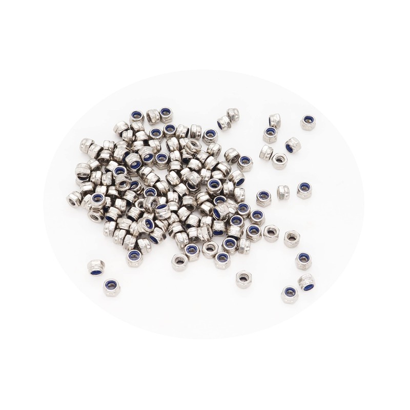 100Pcs M3 x 0.5mm 304 Stainless Steel Self-Lock Nylon Inserted