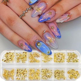 Gold Nail Charms Summer Ocean 3D Metallic Sun Flower Seahorse Jellyfish Starfish Nail Rhinestones Alloy Shell Coconut Tree Nail Jewelry Mixed Style Metallic Nail Rivets Nails Supplies for Women