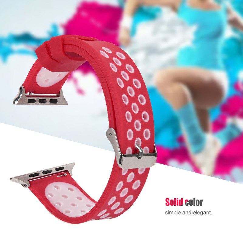 Durable Silicone Watch Strap Replacement Wristband for Watch(Red White)
