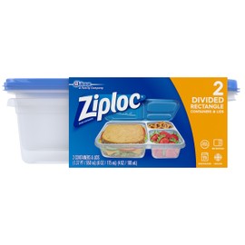 Ziploc Food Storage Meal Prep Containers Reusable for Kitchen Organization, Smart Snap Technology, Dishwasher Safe, Divided Rectangle, 2 Count