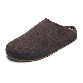 OLUKAI Hamani Hulu Men's Wool Mule Slippers, Soft & Comfortable Slippers with Premium Materials, Sheepskin Shearling & Italian Felt, All-Day Wear, Dark Java/Dark Java, 10