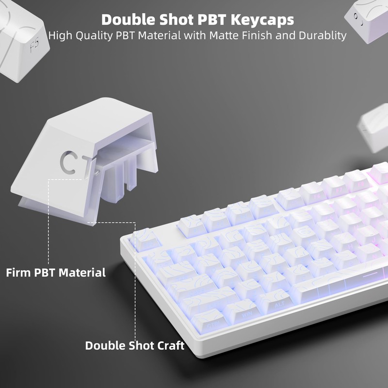 White Topographic PBT Keycaps,97 Key Caps Set Side Printed,No Tear