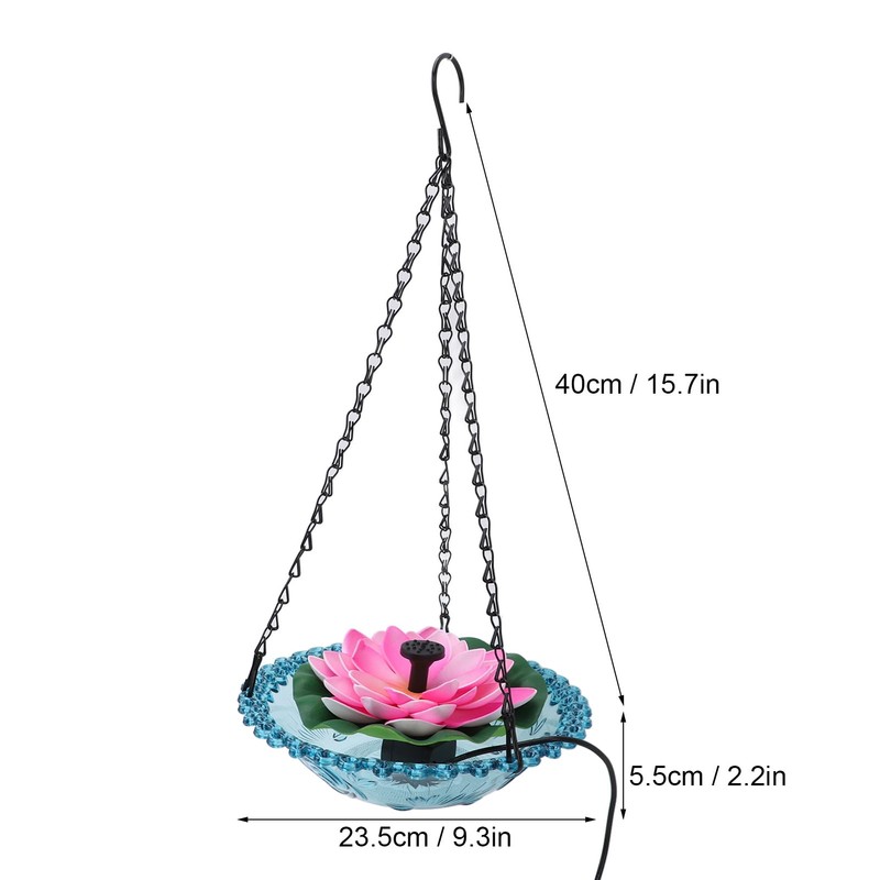 Solar Hanging Bird Bath with Flower Leaf Design, Plastic Bird