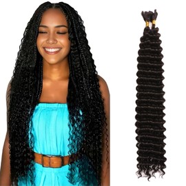 24 Inch Curly Braiding Hair Deep Water Wave Braiding Hair Boho Hair for Braiding No Weft Wet and Wavy Braiding Hair Extensions for Black Women (1B#, 24 Inch(50g/Bundle x2))