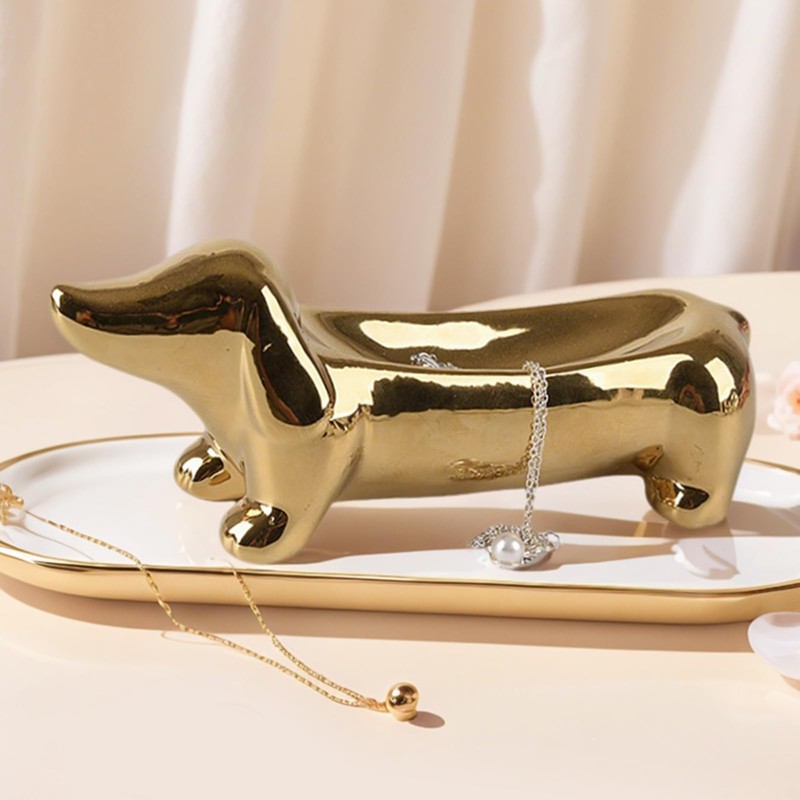 PASDUCHAS Dachshund Ring Holder, Weiner Dog Ceramic Trinket Tray for