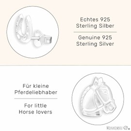 Monkimau Horse with Horseshoe Stud Earrings 925 Sterling Silver, Sterling Silver