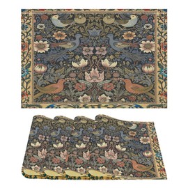William Morris Bird Placemats Retro Bird Elegant Animal Pattern Linen Washable Table Mats Stain Heat-Resistant Desktop Decor Place Mats for Home Kitchen Dining Party 12x18 in 6 PCS