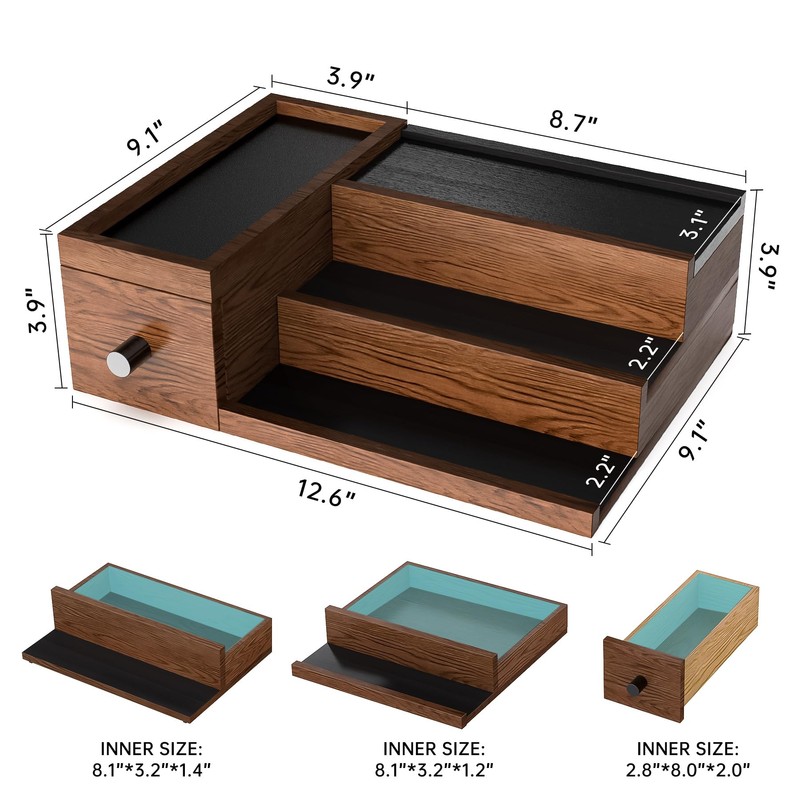 NiHome Handcrafted 3 Tier Wooden Cologne Organizer for Men, Mens