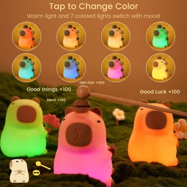 MOKYDUO Capybara Nursery Night Light, 7-Color RGB Mood Light & 3-Level Dimmable Warm Light, Tap Control, 30Min Timer, 100% Safe &Soft Silicone, Adorable, Soothing Ambiance, Gift for Kids, Flower