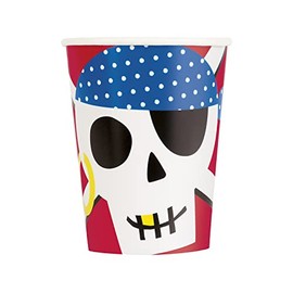 Unique 82210 Paper Cups-266 ml-Ahoy Pirate Party-8 Count (Pack of 1), Multicolour