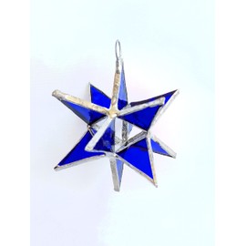 Cobalt Blue Moravian Star Stained Glass - SUNCATCHER Colorful Window Hanging Decorations Home Decor Gift Ornaments Charm Collectible Glass Souvenir