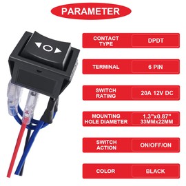 MKBKLLJY 4pcs DC 20A 12V Automatic Lock Motor Polarity Reverse Rocker Switch, DPDT 6 Pin ON-OFF-ON 3 Position Boat Motor Control Switch Toggle Switch 16A 250V AC/20A 125V AC/20A with Jumper Wire
