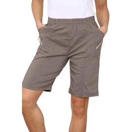 Faozo® Women's Cherry Berry Shorts - Ladies Plain Stretch Fit Pull On Elasticated Waist Summer Short Pants (Mocha, UK 18)