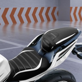 TCT-MOTORPARTS Driver & Passenger Seat Cushion Pillion Fit for Kawasaki Ninja 400 2018-2024 Z400 2019-2024 (Black+White#6)