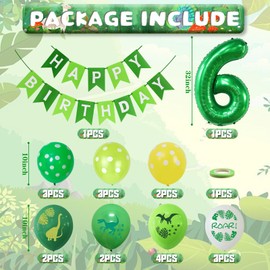Dinosaur Happy Birthday Party Balloons Set,Dinosaur 6th Birthday Party Decorations,Dinosaur Birthday Party Supplies Decoration,Dino Theme Happy Birthday Balloons Decor for Boys and Girls