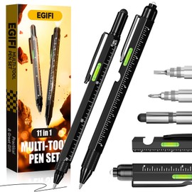 Stocking Stuffers for Men, Dad, Husband, 11 in 1 Multitool Pen with LED Light, Ruler, Level, Screwdriver, Stylus, Flathead,Gifts for Men Who Have Everything, Black
