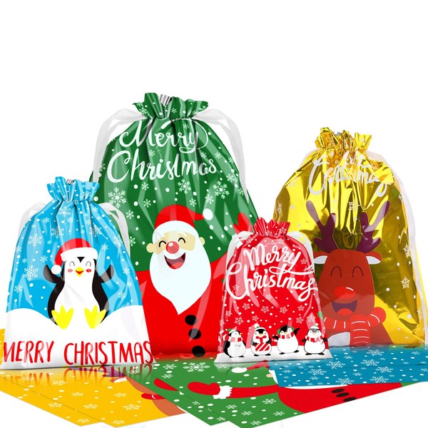 LOKIPA Christmas Drawstring Gift Bags, 30pcs Christmas Party Goody Gift Wrapping Bag for Xmas Present