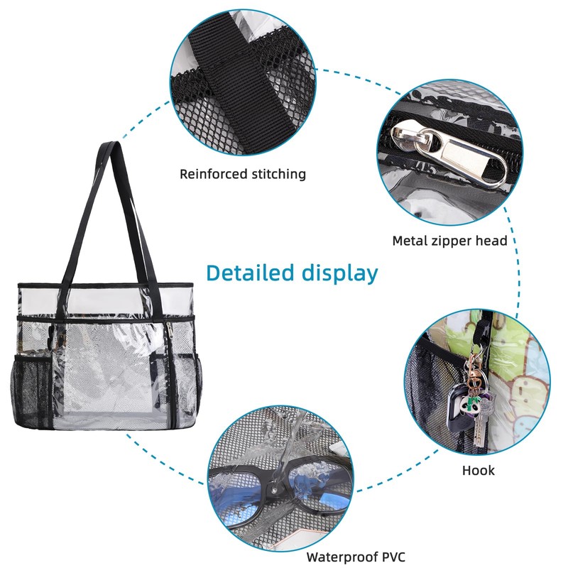 TINYAT Clear Beach Bag for Women Large Mesh Tote Bag