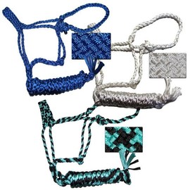 Mule Tape Halter with 10' Detachable Lead - Cob / Pony - Color: Turquoise/Black