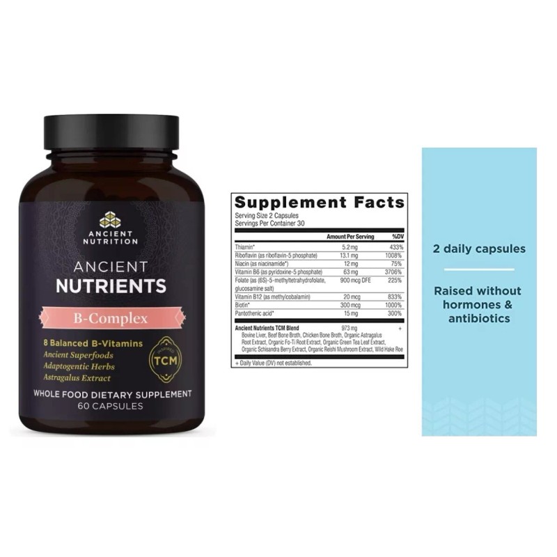 Ancient Nutrition Dr Axe Vitamin B Complex 60 Capsules, 8