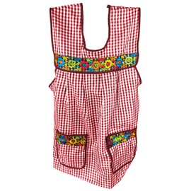 Cuitáxi Traditional Mexican apron for women with pockets beautiful flower embroidery One size - Mandiles para mujer mexicanos mandil Red