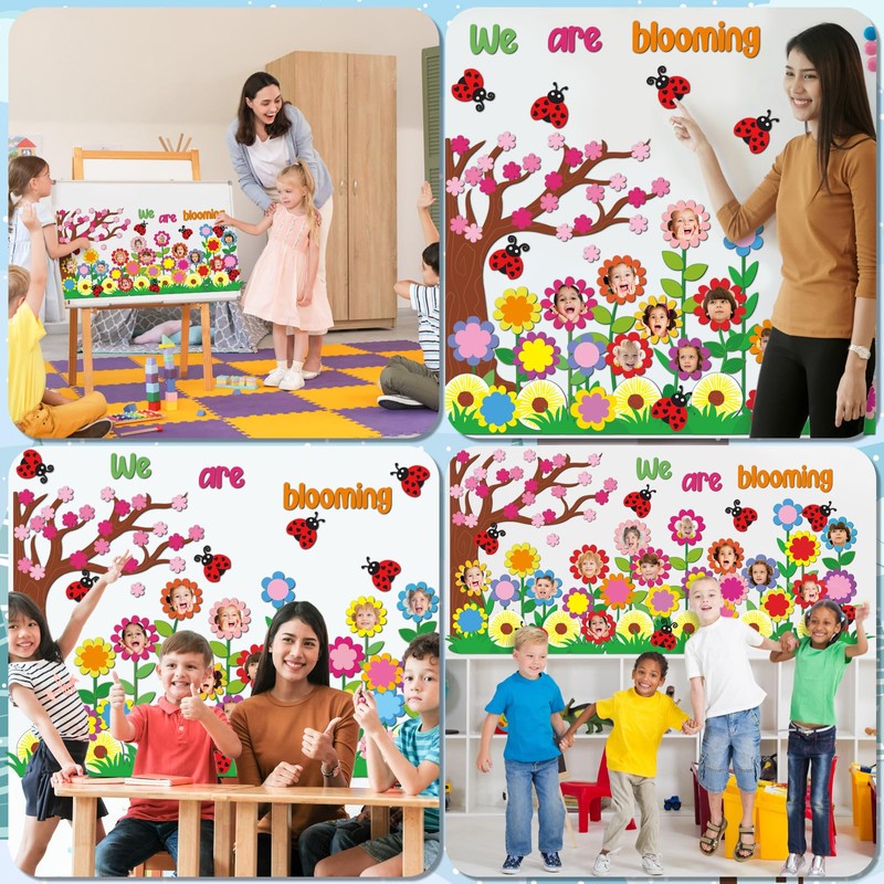 Mooliwe 74 Pcs Spring Flower Bulletin Board Decorations Set We