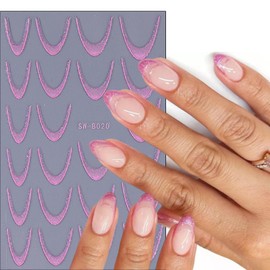 6 Sheets Line Nail Stickers 3D Colorful Glitter French Tips Nail Decals Gold Glitter Curve Waves Nail Designs Pink Purple Blue Silver Stripes Nail Supplies Nail Decoration for Women and Girls Manicure
