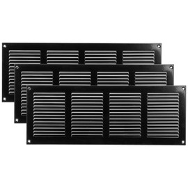 Vent Systems 16" x 6" Inch Black Metal Vent Cover – 3 Pack - Louvered Air Return Grille with Built-in Mesh Screen – Heavy-Duty Wall & Ceiling Ventilation Cover for Home, Garage – Indoor & Outdoor