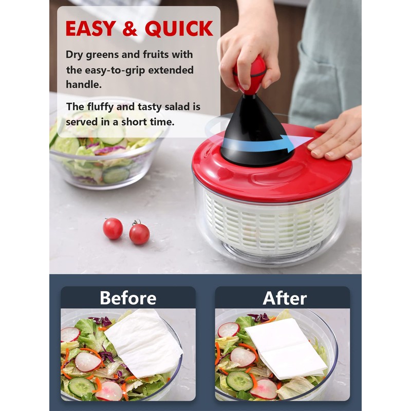 Salad Spinner Large 5L Capacity, Easy to Clean Lettuce Spinner