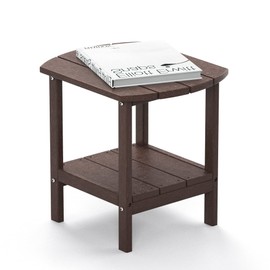 TORVA Patio Adirondack Side Table, Outdoor End Tables All-Weather Resistant HDPE Humidity-Proof Long Time Use for Deck, Lawn,Garden, Porch, Backyard End Table（Brown Color）(2 Tier)