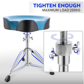 Vhffoso Drum Throne, Height Adjustable Drum Stool for Adults, Drum Chair with 5A Oak Drumsticks, Blue Drum Seat for Kids, Dummer Throne