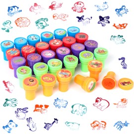 Romon Animal Stamp Set, 30 Pieces Stamps Children, Cute Plastic Toy Stamps, Round, Multicoloured, for Classroom Rewards, Party Bag Filler, Children's Birthday Party Gift
