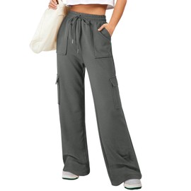 Aleumdr Women's Cargo Sweatpants High Waisted Wide Leg Pants Athletic Casual Baggy Sweat Pants with Pockets 2025 Fall Fashion Dark Grey X-Large