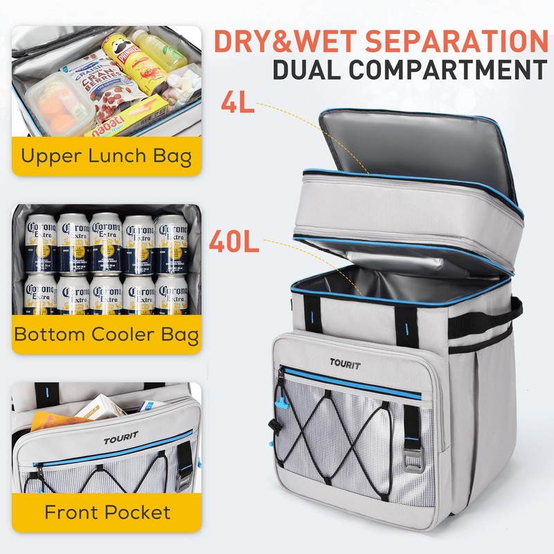 TOURIT 75 Can Insulated Rolling Cooler, Detachable Double Deck Beach