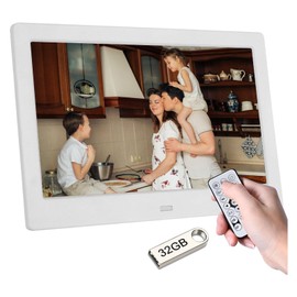 Haipky 7" HD IPS Digital Photo Frame - 1080P Video, Auto On/Off, Image Preview, MP3, Calendar, Clock, Remote Control, 32GB USB Drive, Black