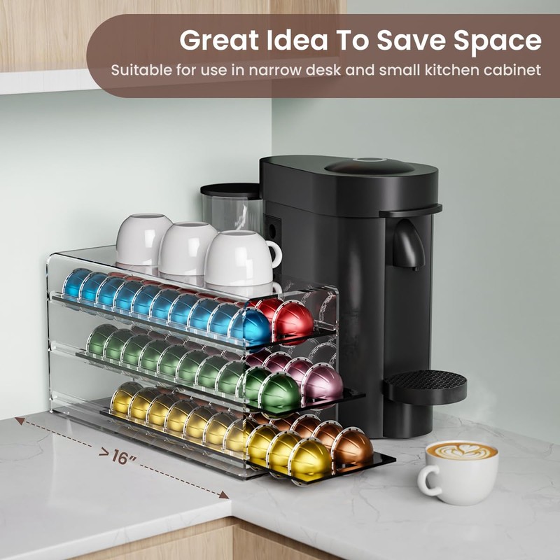 Acrylic Coffee Pod Drawer for Nespresso Vertuo Capsules, 3 Tier