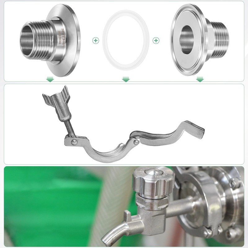 M METERXITY 1-Pack Tri Sanitary 1.5 in Clamp Fittings to