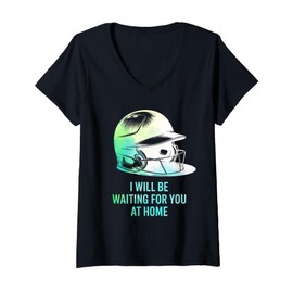 Womens BasebaIl I Will Be Waiting For You At Home Funny Softball V-Neck T-Shirt