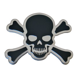 Black on Silver Crossbones Skull Cross Bones Skeleton Pirate Jolly Roger Real Aluminum Auto Emblem Badge Nameplate Compatible with Car Truck Motorcycle Bike Hot Rod Bobber