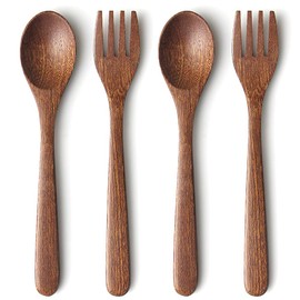 YFWOOD 4-Pieces Natural Wooden Kids Utensils Set, Child Forks and Spoons, Toddler Safe Flatware Hand polishing Anti-slip Portable and ultra light