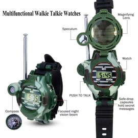 Walkie Talkie for Kids,Walkie Talkies Watch Spy Army Toys Gifts for Children,Two-Way Radio Walky Talky Watches with Flashlight Children Outdoor Game Interphone Toy Game(2 Pack)