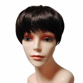 Wigrace Domestic Brand Mixed Human Hair Full Wig Short Medical Men Women Half (Dark Brown)