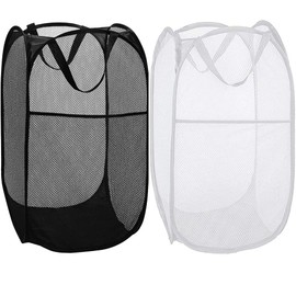 BATTOO Deluxe Strong Mesh Pop up Laundry Hamper Basket with Side Pocket for Laundry Room, Bathroom, Kids Room, College Dorm or Travel Black+White