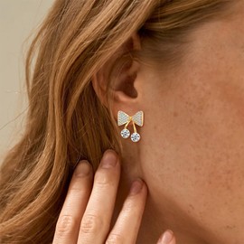 Rhinestone Bow Dangle Earrings for Women Gold Trendy Jewelry Gifts 2025