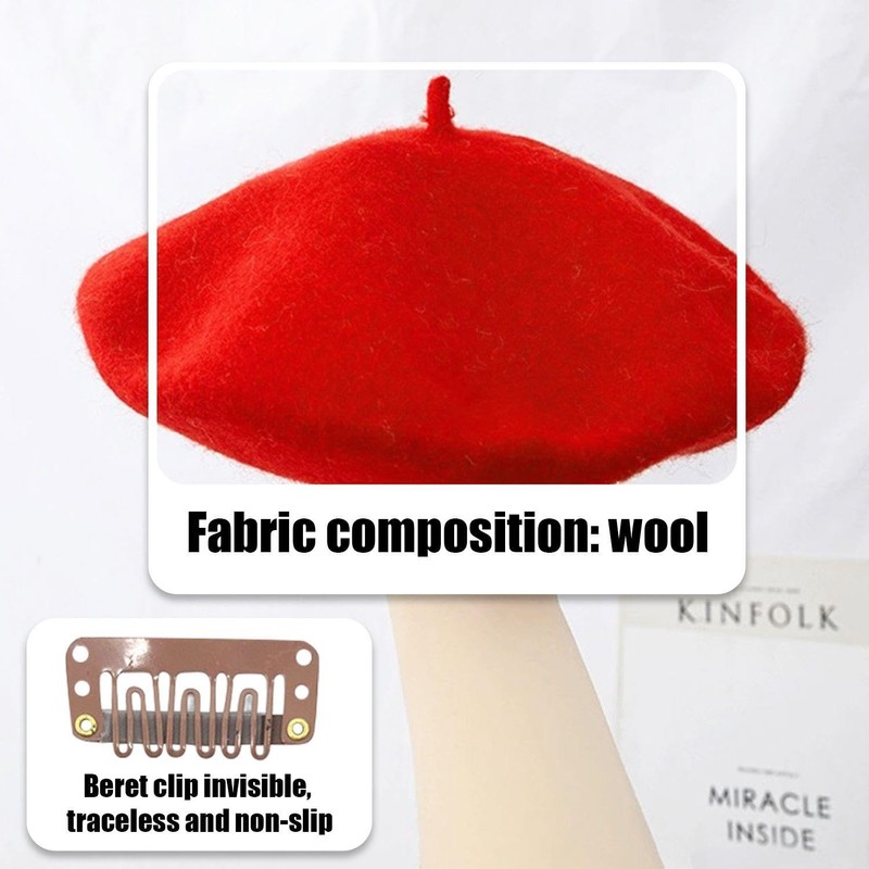 EHDWXVZM 1 Red Beret Hat 2 Clips Women Beret Hat